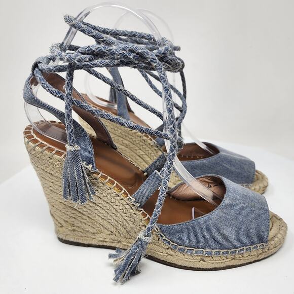Joie Phyllis Espadrille Wedge Sandal Women EU40/US9.5 Blue Denim Tassel Wrap - Picture 3 of 12